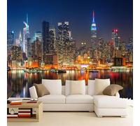 Kuletkear Wall Mural Urban Architecture Mural Wallpaper Night Landscape Wall Decals Art Self-Adhesive Large for Living Room Bedroom Home Decor 826x589cm