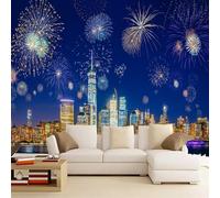 Kuletkear Wall Mural Urban Architecture Wallpaper Wall Decals Fireworks Night Landscape Self-Adhesive Large Poster Paper for Living Room Bedroom Kids Room Motif 450x320cm