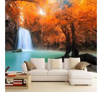 Kuletkear Wall Mural Waterfall Lake Trees Wall Decor Photo Wallpaper Autumn Natural Landscape Removable Sticker for Kids Room Living Room Bedroom Decor Mural 450x320cm