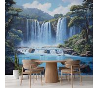 Kuletkear Wall Mural Waterfall View Peel and Stick Self-Adhesive Wallpaper Removable Large Sticker Tree Nature Art Wall Decor Print Picture Image 200x140cm