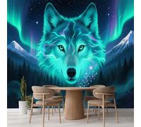 Kuletkear Wall Mural Wolf Forest Aurora Large Photo Wallpaper Natural Landscape Poster Paper Removable for Living Room Bedroom Nursery Décor 495x353cm