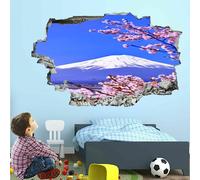 Kuletkear Wall Stickers 3D Smashed Japanese Cherry Blossoms Wall Tattoo Vinyl Removable Home Decoration Snow Mountain Waterproof Decals Art for Baby Nursery Girl Boy Kids Room Wall Decor 67x45cm
