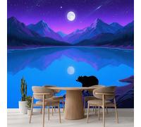 Kuletkear Wallpaper Bear Moon Mountain Lake Large Wall Mural Removable Natural Landscape Poster Paper for Home Art Decor Ceiling Wall Decorate Kids Bedroom Room Decorations 450x320cm