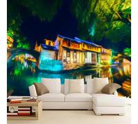 Kuletkear Wallpaper Peel and Stick House Tree Waterproof Mural Night Scene Abstract Art Decor Paintings for Nursery Wall Décor Girls Kids Bedroom Living Room Bathroom Home Decor 249x175cm