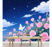 Kuletkear Wallpaper Rose Butterfly Stick and Peel Large Wall Mural Clouds Natural Landscape Wall Sticker for Living Room Bedroom TV and Sofa Background Kids Rooms 249x175cm