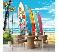 Kuletkear Wallpaper Surfing Beach Large Wall Mural Removable Palm Tree Landscape Poster Paper for Home Art Decor Ceiling Wall Decorate Kids Bedroom Room Decorations 826x589cm