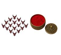 KULIA® Chand Bindi With Sindoor Powder And Box Forehead Temporary Tattoo Sticker Tikka Stone Bindi Women Face Gems Bridal Bindi Accessories Face Jewels 6 Pcs One Single Bindi KarwaChauth Women Gifts