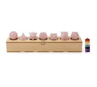 KULIA® Crystal Platonic Solids Stones with Sacred Geometry Box Feng Shui Different Shape 7 Pcs Rose Quartz Tumble Stones Handcarved Storage Box Point Seven Chakra Reiki Tower Spiritual Gifts