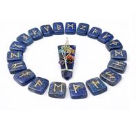 KULIA® Crystal Rune Stones 25 Pcs Alphabat Set with Pendant Elder Futhark Reiki Symbol Stones Lapis Lazuli Runes for Beginners Chakra Balancing Handcrafted Runic Stones Set