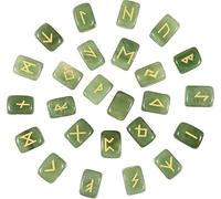 KULIA Crystal Runes Alphabet Set of 25 Pcs Runes for Beginners Green Aventurine Reiki Stone Chakra Balancing Witchcraft Kit Handicrafted Runes Set Crystal Gifts Lucky Charm Home Décor