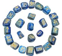 KULIA Crystal Runes Alphabet Set of 25 Pcs Runes for Beginners Lapis Lazuli Stone Chakra Balancing Witchcraft Kit Handicrafted Runes Set Reiki Symbole Lucky Charm Spiritual Gifts