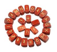 KULIA Crystal Runes Alphabet Set of 25 Pcs Runes for Beginners Red Jasper Healing Stone Chakra Balancing Witchcraft Kit Handicrafted Runes Set Reiki Symbole Lucky Charm Indian Gifts