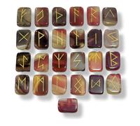 KULIA Crystal Runes Alphabet Set of 25 Pcs Runes for Beginners Ruby Onyx Tumble Stone Chakra Balancing Witchcraft Kit Handicrafted Runes Set Reiki Symbole Lucky Charm Natural Gemstone