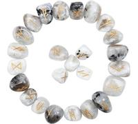 KULIA Crystal Runes Stones Set of 25 Pcs Alphabet Set Engraved Symbol Stones Office Decor Hand Carved Rainbow Moonstone Reiki Stone Runes for Beginners Feng Shui Natural Gemstone