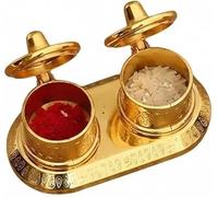 KULIA® Decorative Sindoor Kumkum Box With Free Red Sindoor Powder Metal Storage Box For Haldi, Roli, Sindoor Holder Handicrafted Decorative Sindoor Case Indian Pooja Item Wedding Gifts