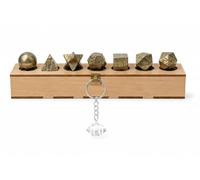 KULIA® Gold Pyrite Platonic Solids Stones Sacred Geometry Box with Clear Quartz Keyring