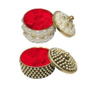 KULIA® Kumkum Box Set Of 2 Pcs Sindoor Holder Decorative Box Handmade Storage Boxes Indian Pooja Items Free Red Sindoor Powder Wedding Purpose Home Temple Décor Religious Women Gifts