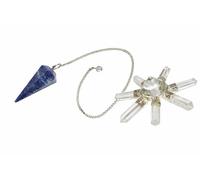 KULIA Lapis Lazuli Pendulum with Clear Quartz Generator Feng Shui Crystal Carved Natural Gemstone Dowsing Pendulum Prayer Room Décor Crystal Points Gift for Crystal Lover