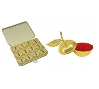 KULIA Multi-Color Stone Bindi with Decorative Brass Apple Sindoor Box Handicrafted Kumkum Box free Red Sindoor Powder Crystal Long Forehead Bindi Tattoos Stickers Wedding Gift for Women