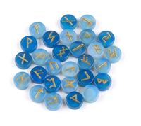 KULIA® Opalite Crystal Runes Alphabet Set 25 Pcs Elder Futhark Rune Set Feng Shui Reiki Symbol Tumble Stones Crystal Runes for Beginners Chakra Balancing Handcrafted Rune Stones