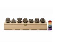 KULIA® Platonic Solids Different Shape 7 Pcs Smoky Quartz Stones with Sacred Geometry Box Handcarved Wooden Box Crystal Point Seven Chakra Stone Reiki Tower Tumble Stones Religious Gift