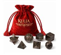 KULIA Platonic Solids Set (7 Pieces) - Sacred Geometry Crystal Set for Chakra Feng Shui Smoky Quartz Hand-Carved Natural Gemstones Reiki Crystal Symbol Platonic Stone with Red Velvet Pouch