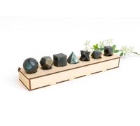 KULIA Platonic Solids Set of 7 Pcs Sacred Geometry Set Decorative Wooden Box Carved Labradorite Meditation Healing Stone Chakra Balancing Lucky Charms Platonic Stone Spiritual Gifts