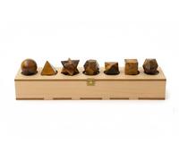 KULIA Platonic Solids Set of 7 Pcs Sacred Geometry Set Decorative Wooden Box Carved Tiger Eye Meditation Healing Stone Chakra Balancing Lucky Charms Platonic Stone Spiritual Gifts