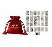 KULIA Rune Stones Set with Red Velvet Pouch Engraved Elder Futhark Alphabet for Home Office Décor Hand Carved Runes Set Rainbow Moonstone Natural Tumble Gemstone Reiki Symbol