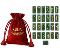 KULIA Rune Stones Set with Red Velvet Pouch Engraved Elder Futhark Alphabet for Home Office Décor Hand Carved Green Aventurine Runes Set Natural Tumble Gemstone Reiki Symbol Gift for Her