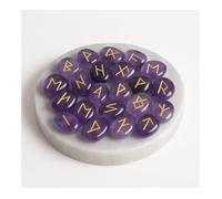 KULIA Runes Stones Alphabet Set of 25 Pcs Runes for Beginners Ameythst Healing Stone Chakra Balancing Witchcraft Kit Handicrafted Selenite Plate with Runes Reiki Symbole Spiritual Décor