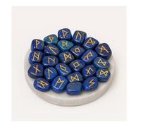 KULIA Runes Stones Alphabet Set of 25 Pcs Runes for Beginners Lapis Lazuli Healing Stone Chakra Balancing Witchcraft Kit Handicrafted Selenite Plate with Runes Reiki Symbole Spiritual Décor