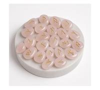KULIA Runes Stones Alphabet Set of 25 Pcs Runes for Beginners Rose Quartz Healing Stone Chakra Balancing Witchcraft Kit Handicrafted Selenite Plate with Runes Reiki Symbole Spiritual Décor