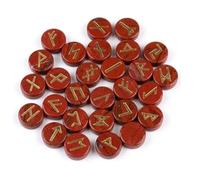 KULIA® Runes Stones Round Shape Alphabet Set 25 Pcs Elder Futhark Red Jasper Crystal Runes Reiki Symbol Tumble Stones Crystal Runes for Beginners Chakra Balancing Handcrafted Rune Stones