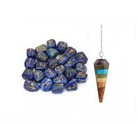 KULIA Runes Stones Set of 25 Pcs Alphabet Runes for Beginners Lucky Charm Lapis Lazuli Rune Reiki Symbol Healing Stone Chakra Balancing Witchcraft Kit Handicrafted Crystal Pendulum