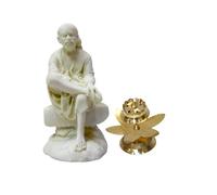 KULIA® Sai Baba Statue Indian Praying Statue Religious Pooja Samagri Resin Sculpture Hand Carved Meditation Statue Home Car Dashboard Décor Incense Holder Pooja Samagri Religious God Return Gifts