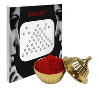 KULIA® Sindoor Box With 4 Packet Stone Bindi Round Shape Decorative Box Temporary Tattoo Kumkum Holder Pooja Set Women Accessories Tattoo Sticker With Sindur Powder Forehead Tikka Karwa Chauth Gift