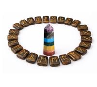 KULIA® Tiger Eye Runes Stones Set of 25 Pcs with Point Runes Alphabet Set