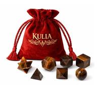 KULIA Tiger's Eye Platonic Solids Set (7 Pieces) - Sacred Geometry Crystal Set for Chakra Hand-Carved Natural Gemstones Reiki Crystal Symbol Tumble Stone with Red Velvet Pouch