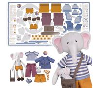 kullaloo Doll Sewing Fabric Panel for Intermediate Skills ✦ with Video Instructions ✦ Doll Cut & Sew Fabric Panel with Clothes: Dress Me Bestie Eddy Elephant
