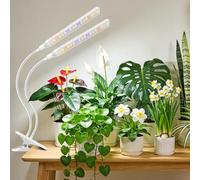 Kullinss White Grow Light, 2-Head Clip On Grow Lights for Indoor Plants with 6/12/16H Timer, 3 Color Modes, 5 Dimmable Levels, 114 LEDs Full Spectrum Plant Lights for Indoor Plants, Herbs, Seedlings