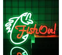 Kullneon Fish On Neon Sign Go Fishing LED Signs for Wall Green Red Neon Light Dimmable Neon Lights Signs Fish Neon Light Up Sign for Bedroom Living Room Man Cave Yacht Decor Men Gifts