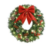KULSUM 40cm Artificial Christmas Wreath with LED Lights - Green, PVC, Round, Door/Wall Mount, Christmas Occasion