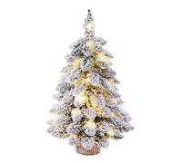 KULSUM 45CM Pre-Lit Snow Flocked Mini Tabletop Christmas Tree with LED Lights Wood Base for Home Office Bar Table Desk Christmas Party Decor (1 Pack)