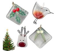 KULSUM Fused Glass Christmas Tree Decoration, Handmade Resin Christmas Tree Ornaments - Reflective Sun Catcher Hanging Ornament for Festive Decor, Resin Christmas Tree Decoration (4PCS)