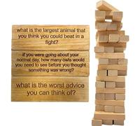 KULSUM Ice Breaker Questions Tumbling Tower Game, 54PCS Questions Tumbling Tower Game, Wooden Tumbling Tower Block Game, Large Tumbling Tower Game Stacking Brick Blocks for Kids Adults (Style B)