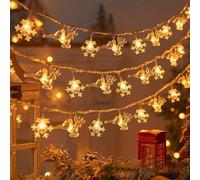 KULSUM LED Christmas Fairy String Lights - Christmas Snowflake Elk Christmas Tree Lights Stars Battery Powered String Lights Atmosphere Christmas Home Party Decor (3M/20LED, Elk+Snowflake)