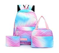 KULSUM School Bag Backpack Sets for Girls, 3 in 1 Children Bookbags Lightweight Colorful Rucksack, Tie Dye Schoolbag with Lunch Bag and Wallet for Primary Secondary Middle School Teen Girls (Style B)
