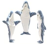 KULSUM Shark Blanket Shark Sleeping Bag - Wearable Soft Cozy Flannel with Hood Cosplay Shark Costume - Hoodie Shark Tail Sleeping Bag and Throw Blanket Gifts for Women Men Kids (XL (Adults Height 168-183CM))