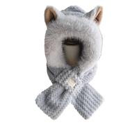 KULSUM Women Girls Winter 2-in-1 Hat Scarf Set - Cute Fox Ear Scarf Hat Beanie, Cute Fox Ear Plush Hat Scarf Combo, Fox Ears Beanie Hat, Integrated Ear Protection Windproof Cap Scarf (Grey)